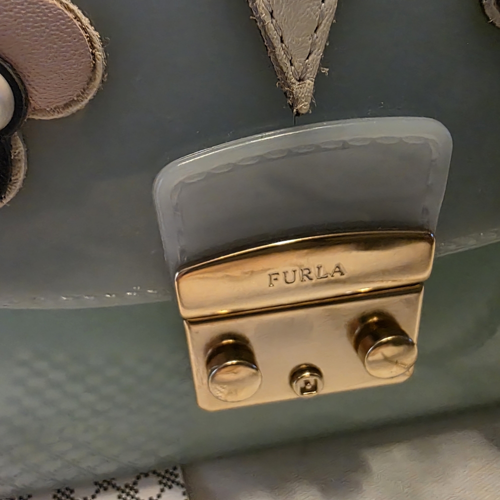 Furla Blue Mini Jelly Top-Handle Bag with Pearl Butterfly Detail - Picture 13 of 16